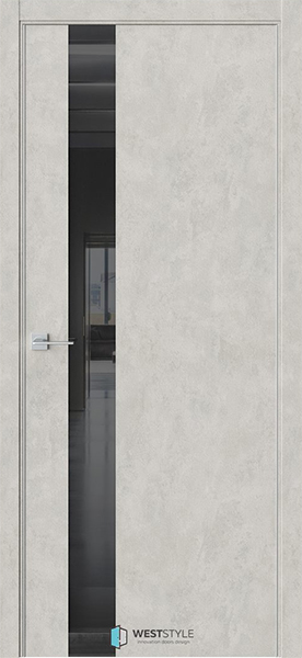 Межкомнатная дверь Weststyle In 2 Бетон смоки/ Чёрное Lacobel (ДО) с алюминиевой кромкой